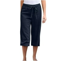 Lanene hlače ženske ljetne hlače na plaži širokih nogavica visokog struka, elastične hlače s vezicama, udobne
