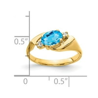 14k čvrsto žuto zlato, 7 puta ovalni dijamant s plavim topazom, veličina zaručničkog prstena