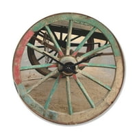 DesignArt 'Tirkizni vikendica Wagon Wheel Clock' Farmhouse Wood Zidni sat