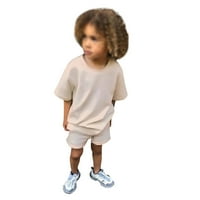 Toddler Kids Boys Boys Girls Tracksuit Ljetne odjeće Solidne majice kratkih rukava s kratkim hlačama Set Beige