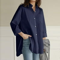 Ženska široka bluza Plus veličine s jednobojnim džepovima ležerna košulja dugih rukava s gumbima gornji dio elegantne