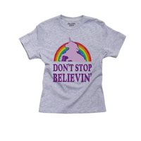 Ne prestanite vjerovati - Pink Unicorn & Rainbow Boy's Cotton Youth Grey majica