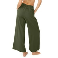 Ženske elastične široke hlače s visokim strukom, Ležerne joga hlače za plažu s džepovima za žene, za putovanja,