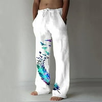 Muške hlače od pamuka i lana, udobne Ležerne hlače s cvjetnim printom, modne hlače Pune dužine, joga hlače za
