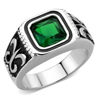 Muški prsten od nehrđajućeg čelika od smaragda veličine kamena od sintetičkog stakla (pakiranje