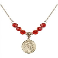 Pozlaćena ogrlica s crvenim perlicama od kamena mjeseca rođenja u srpnju i amuletom Svete feliciti