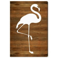 Wynwood Studio životinje zidne umjetničke platnene ptice 'Wood Flamingo' - bijele, smeđe boje