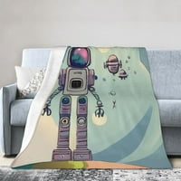 Douzhe ultra-meka Micro fleece lagana pokrivač flanela, Spaceman Astronaut Robot Print Ugodno toplo deke, 50 x40