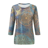 Ženski proljetni vrhovi, grafičke majice s okruglim vratom, elegantne casual bluze u svijetloplavoj boji 2 inča