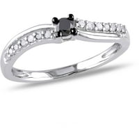 Crno-bijeli dijamantni prsten od srebra u karatu s obručem obećanja