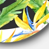 Dizajnerska umjetnost žuto cvijeće i tropsko lišće moderni kružni metalni zidni umjetnički disk od 11