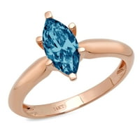 1. CT Brilliant Marquise Cut Natural London Blue Topaz 14K Rose Gold Ring Sz 7