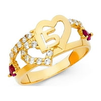 Nakit 14k žuto zlato, kubični cirkonij, ame, petnaesti rođendan, jubilarni prsten iz doba kraljice, veličina 11,5