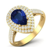 3. CTW sintetička plava safirski dragulj Sterling srebrno zlato Vermeil kruška oblik Halo Women Wedding Ring