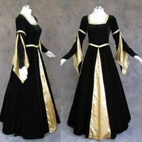 Ženske haljine za žene, gotička Moda Za Noć vještica, zlatni baršun, Vintage rukavi od lišća, duga ljuljačka haljina,