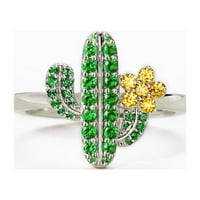 Toyella 18K zlatni kaktus prsten Ženski niša dizajn srebrne bijele veličine US8