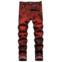 Kontrastne boje ravne cijevi, uske traper rastezljive hlače, muške moderne Traper Hlače ravnog kroja, crvene boje