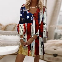 Ženska haljina za 4. srpnja, Domoljubna haljina, haljina s američkom zastavom, Mini haljina s printom, Rukav s