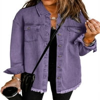 Jean jakna za žene casual metal gumb srušeni dečke traper jakne s džepovima u prsima