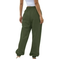 Široke sportske hlače, Ženske modne casual obične hlače s elastičnim elastičnim strukom, duge ravne hlače u vojno