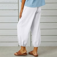 Capri hlače Ženske Harem hlače Ležerne ljetne lanene hlače s elastičnim vezicama visokog struka jednobojne široke