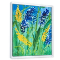 DesignArt 'žuti i plavi divlji cvjetovi i trava gouache' tradicionalno uokvireno platno zidne umjetničke tiska