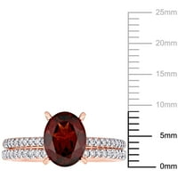 2-dijelni 2-dijelni set vjenčanih prstenova od 2-karatnog granata i 14-karatnog dijamanta od ružičastog zlata