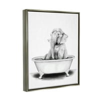 _ Slon u kadi smiješna životinja uzorak kupaonice sjajno sivo plutajuće platno uokvireno zidna umjetnost, 24,30