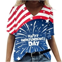 Ženske bluze, ženska modna ležerna široka majica s printom Dana neovisnosti s kratkim rukavima u obliku slova
