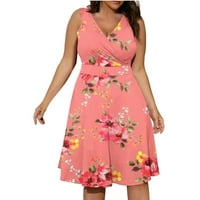 Ženska haljina s naramenicama velike veličine s tankim strukom s cvjetnim printom, haljina s omotom, duboki izrez