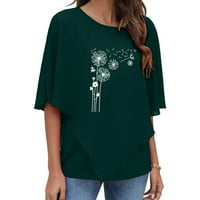 Ženske majice s grafičkim printom, šifonski vrhovi s okruglim vratom, zelena majica, majica s grafičkim printom,