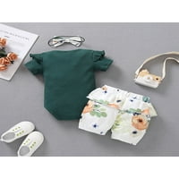 Pfysire novorođenčad bebe djevojčice Ljetna odjeća Rompers Tops + Cvjetne kratke trake set za glavu